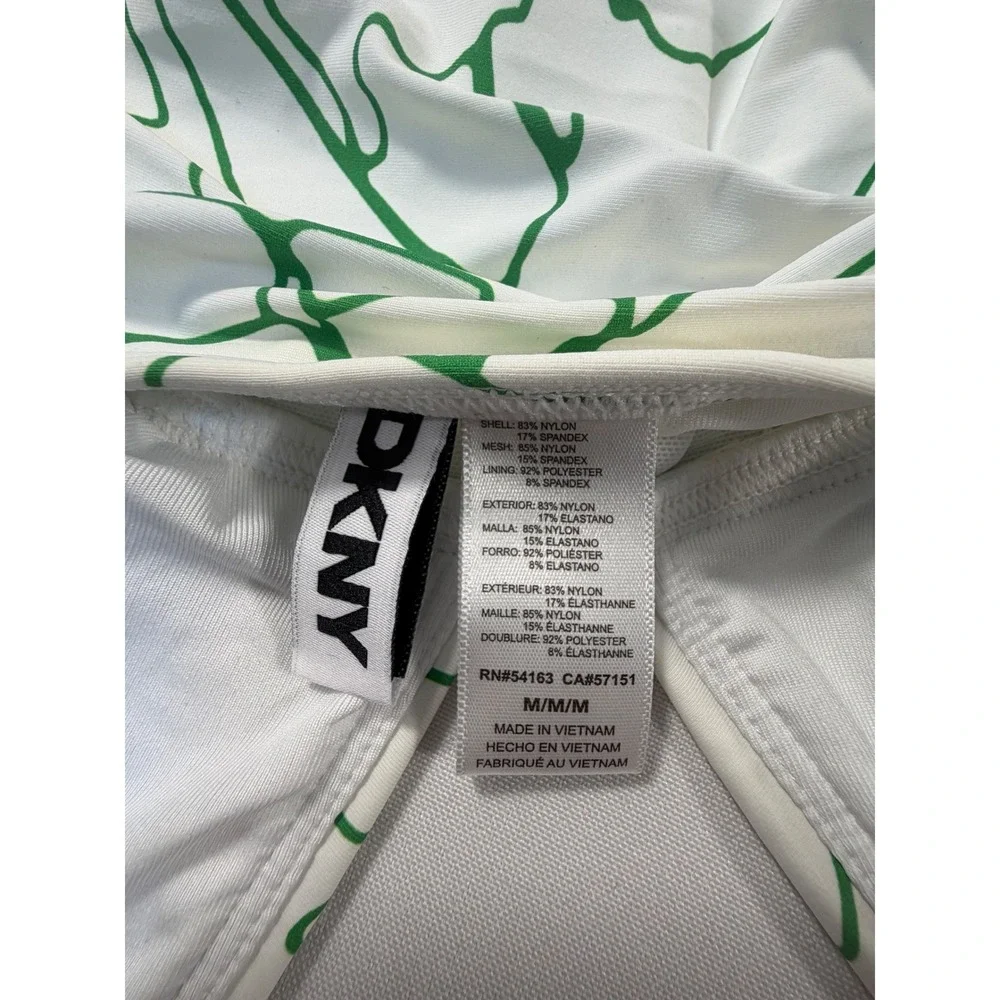DKNY Womens Medium White Green Abstract Ruched One Piece Swimsuit V-Neck SideTie - Picture 6 of 6